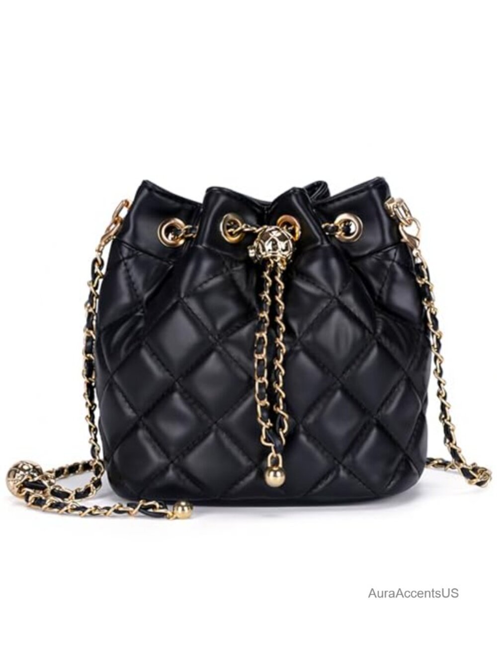 Quilted Leather Bucket Bag Chain Crossbody Shoulder Bag